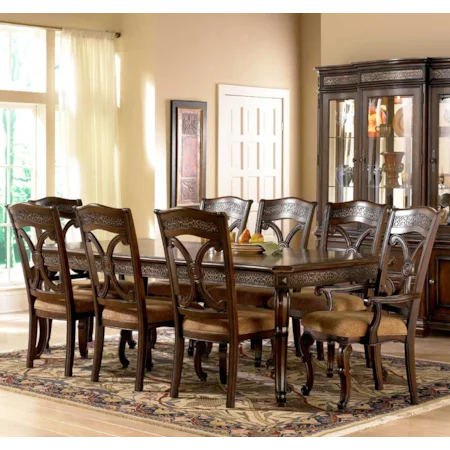 Costa Dorada Dining Set Nine Piece Rectangular Leg Table and Upholstered Seat Dining Chair Set