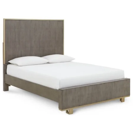 Contemporary California King Panel Bed with Metal Accents
