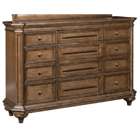 Traditional 9 Drawer Dresser with Tulip Bun Feet