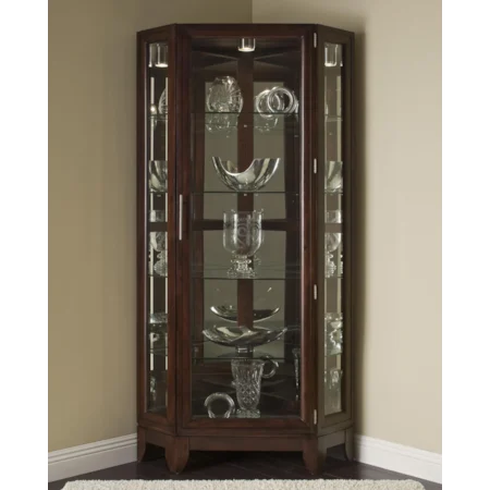 Four Door Corner Curio Cabinet with Mirrored Back Panel