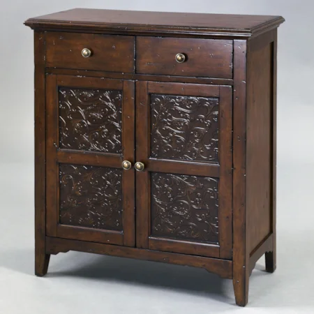 Smiley Accent Cabinet with Two Drawers with Faux Worked Metal Front