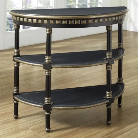 Black Finish Demilune Console with Gold Finish Accents