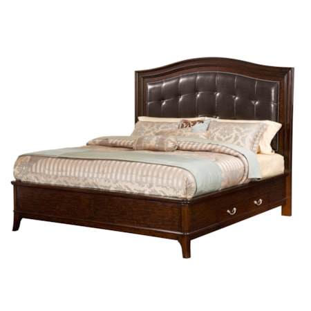 Queen Upholstered Storage Platform Bed with Nailhead Accents
