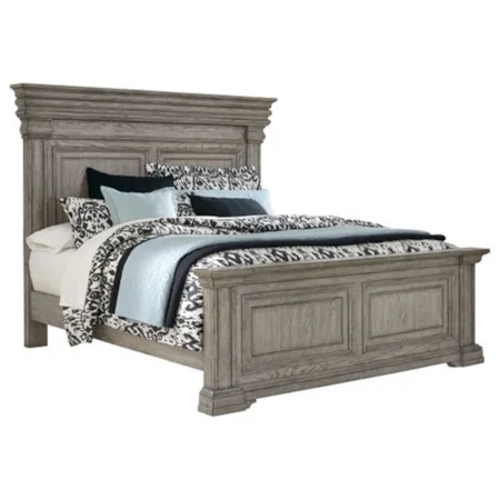 Transitional Queen Panel Bed with Decorative Moulding