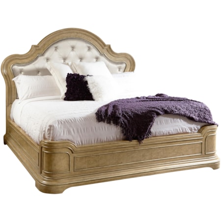 California King Upholstered Headboard Bed with Button Tufting