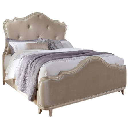 California King Upholstered Bed with Shaped Headboard
