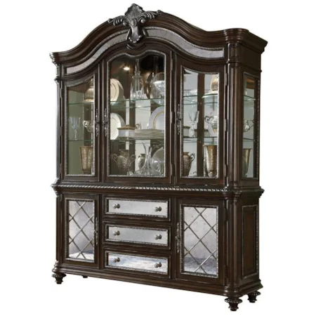 Traditional China Cabinet w/ Mirrored Panels