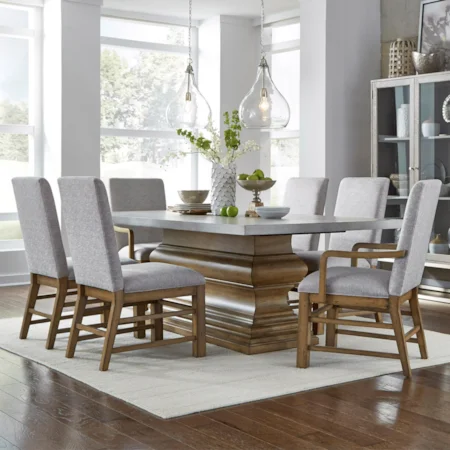 7-Piece Pedestal Base Table and Upholstered Chair Set