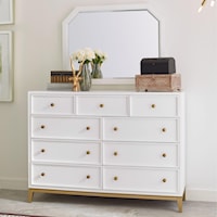 9-Drawer Dresser and Mirror Set with Gold Accents