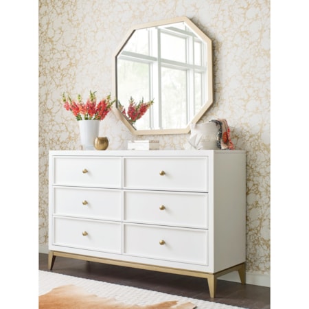 Rachael Ray Home Alexis 000028529497 6 Drawer Dresser and Mirror Set with Gold Accents | Crowley Furniture & Mattress | Dresser + Mirror Combo Rachael Ray Home Alexis 000028529497 6 Drawer Dresser and Mirror Set with Gold Accents | Crowley Furniture & Mattress | Dresser + Mirror Combo