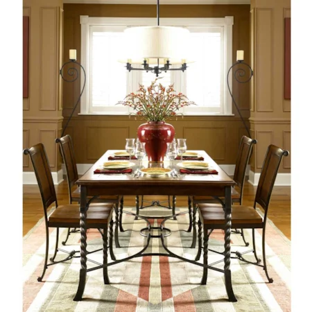 Rectangular Dining Table with Inlayed Marble Top and Four Side Chairs