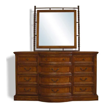 Curved Dresser and Landscape Mirror Combo