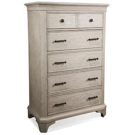 5 Drawer Chest in Weathered Worn White Finish