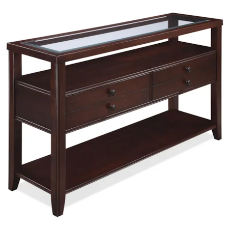 Glass Top Sofa Table w/ Drawers & Shelves