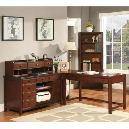 L-Shape Laptop Desk and Organizer Deck with Credenza