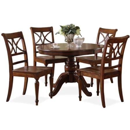 Traditional 5 Piece Round Table and Chair Set
