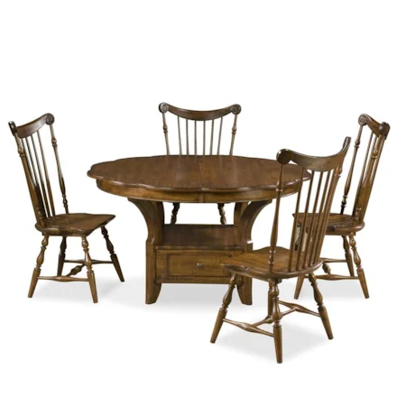 Round Convertible Dining Table and Four Duxbury Side Chair Set