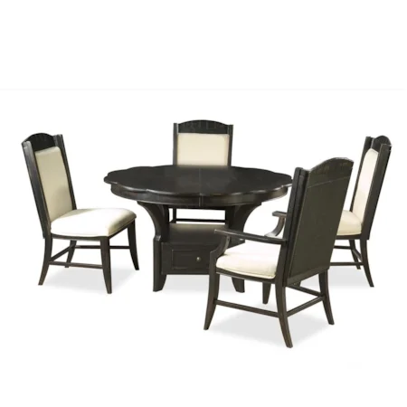 Round Convertible Dining Table, Two New Castle Arm Chairs and Two New Castle Side Chairs