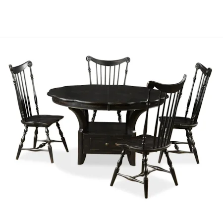 Round Convertible Dining Table and Four Duxbury Side Chair Set