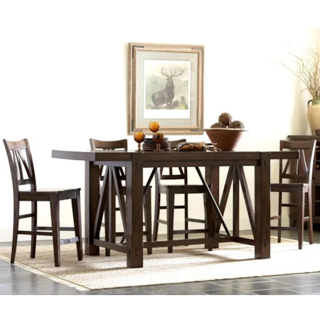 5 Piece Pub Table with Splat-Back Pub Chairs