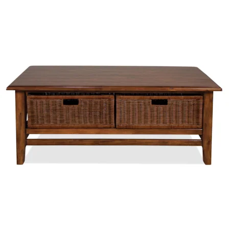 Rectangular Cocktail Table with 2 Removable Wicker Storage Baskets