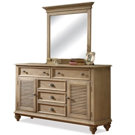 Shutter Door Dresser & Framed Bevel Mirror