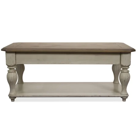 Lift-Top Rectangular Cocktail Table with Fixed Bottom Shelf