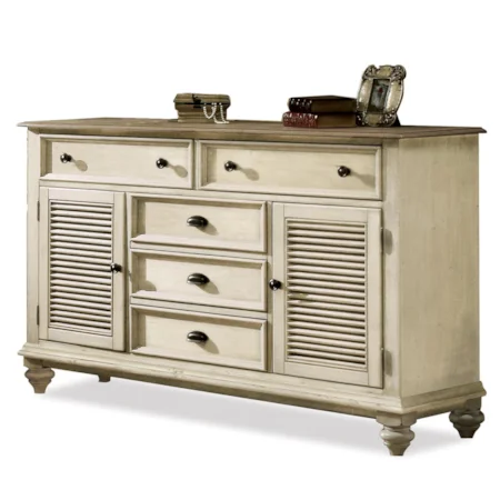 Shutter Door Dresser with 5 Drawers & Adjustable Shelving