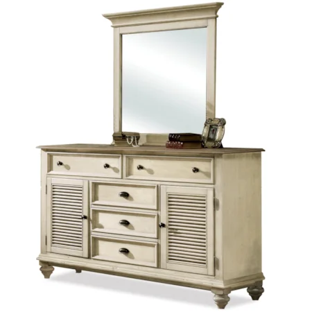 Shutter Door Dresser & Framed Bevel Mirror