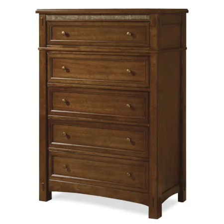 5 Drawer Chest with Slat Tile Top Border