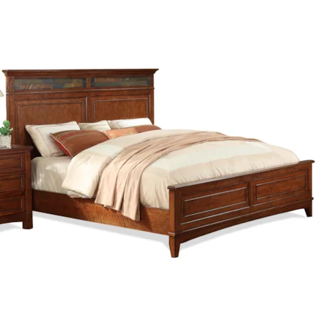 King Panel Headboard & Footboard Bed with Slat Tile Accents