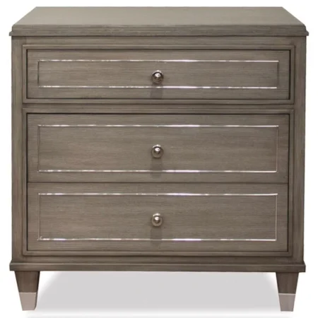 3 Drawer Nightstand with Mirrored Accents