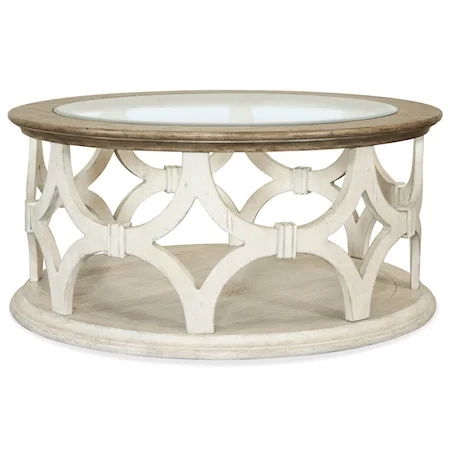 Two-Tone Round Coffee Table with Glass Insert Top