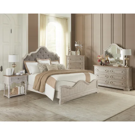 Queen Upholstered Arch Bed with Button Tufting