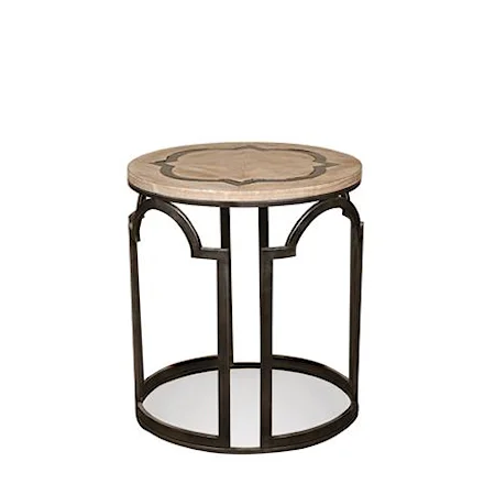 Contemporary Rustic Round End Table with Reclaimed Wood Top