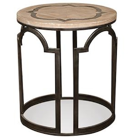 Contemporary Rustic Round End Table with Reclaimed Wood Top