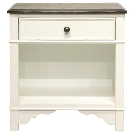 Cottage Nightstand with Felt-Lined Drawer and Open Shelving