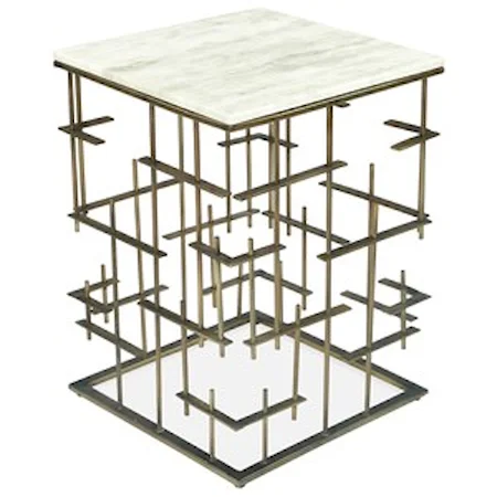 Contemporary Square Marble End Table with Metal Base 
