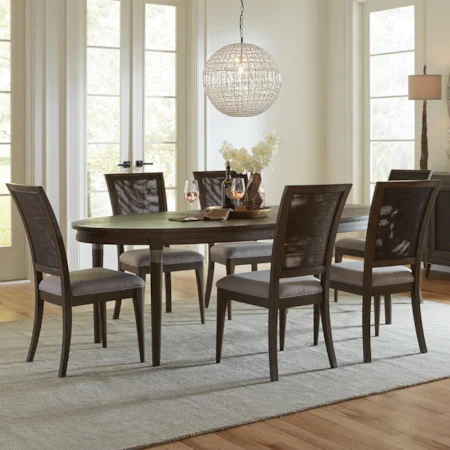 7 Piece Oval Table and Woven Cane Chair Set