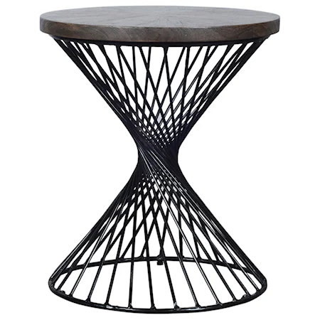 Industrial Round End Table with Metal Base