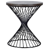 Industrial Round End Table with Metal Base