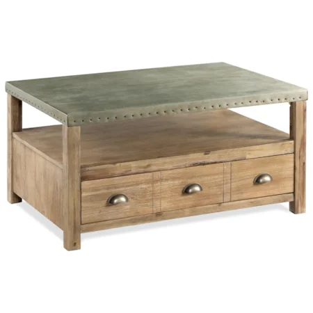Industrial Cocktail Table with Metal Top
