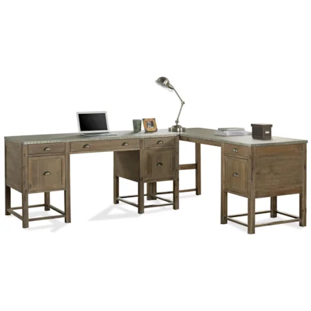 Industrial L-Shaped Desk with Drop Front Keyboard Drawer and File Storage
