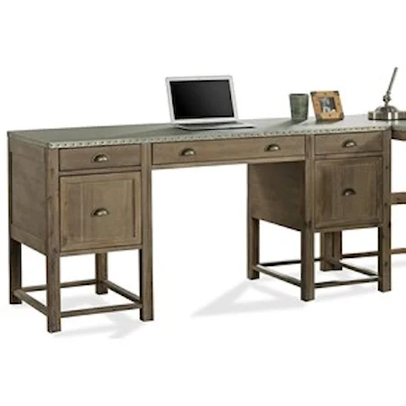 Industrial Writing Desk with Drop Front Keyboard Drawer and File Storage