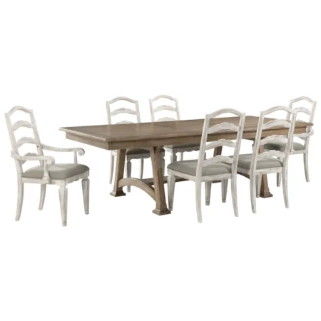 7-Piece Farmhouse Table and Upholstered Chair Set