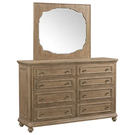 Farmhouse 8-Drawer Dresser and Landscape Mirror Combo