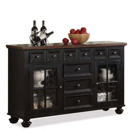 Hardwood Solid and Cherry Veneer Server with Two Black Granite Inserts