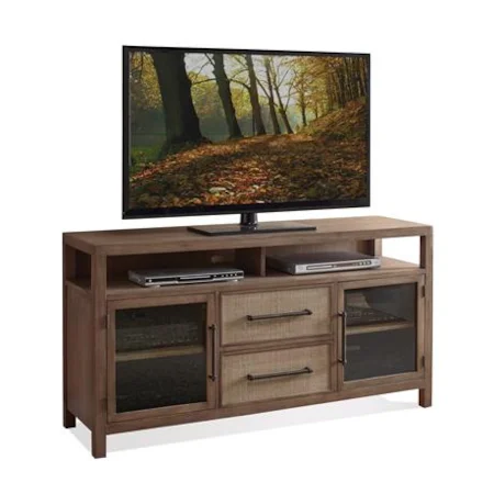 Entertainment Console with Woven Cane Drawer Fronts