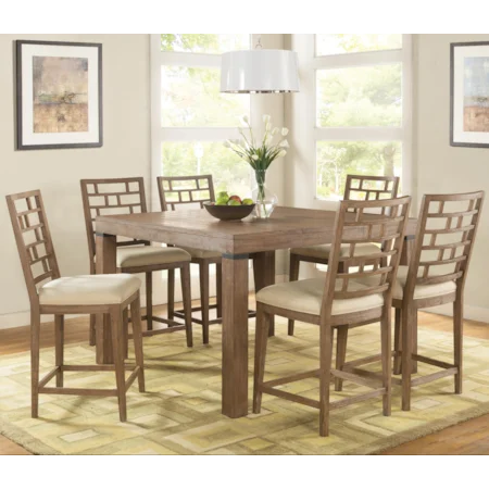 7 Piece Counter Height Table and Lattice Back Chair Set