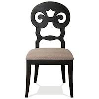Scroll Back Upholstered Side Chair in Rubbed Black Finsh